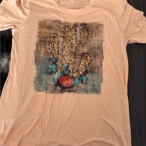 Leopard Cactus Graphic Tee - Peach